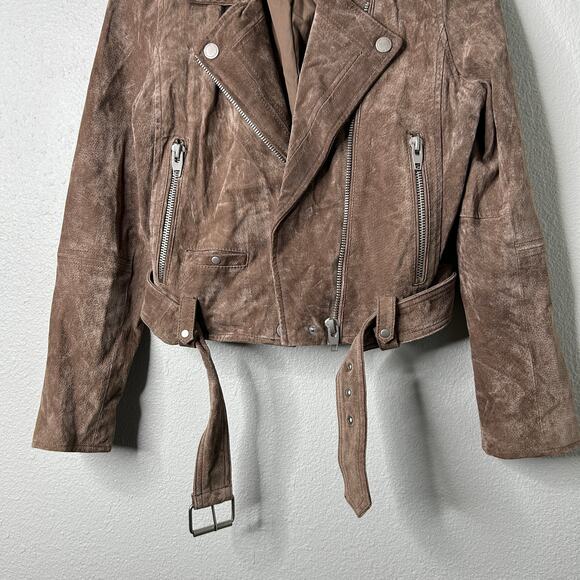 Blank NYC French Taupe Cropped Suede Moto Jacket Size M Belted Leather - Picture 4 of 10